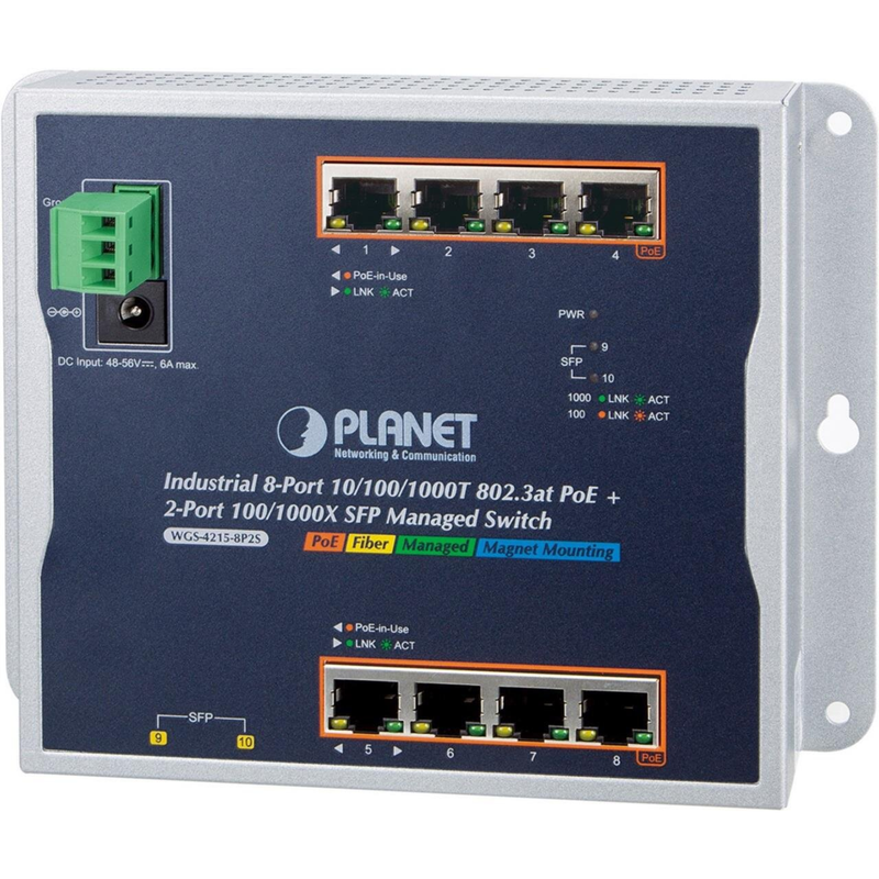 Planet Technology 8-Port Switch – PoE+, Gigabit Ethernet