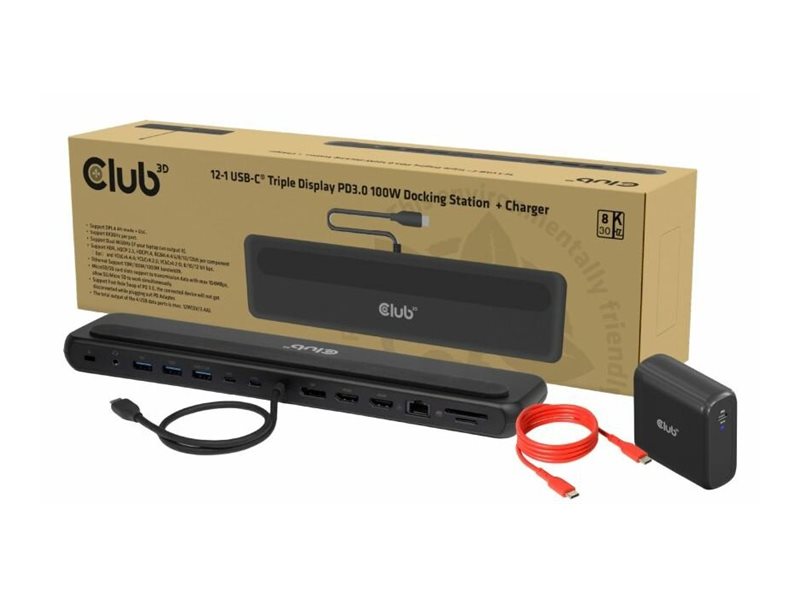 CLUB3D USB-C Dockingstation – 12 Anschlüsse, 8K Video
