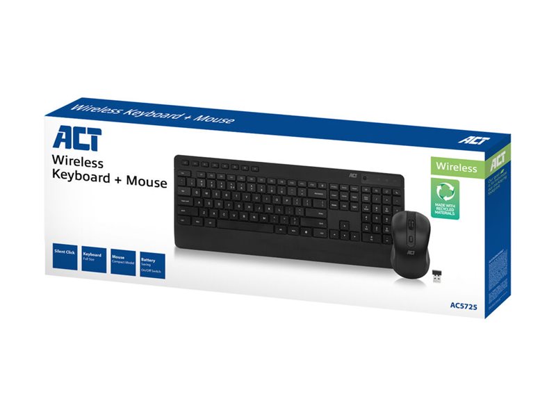 ACT Kabelloses Tastatur-Maus-Set – Leiser Klick, Full Size