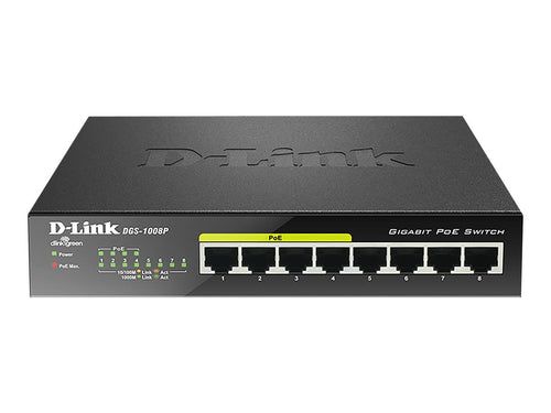 D-Link 8-Port Switch – 4 PoE-Anschlüsse, Gigabit-Geschwindigkeit