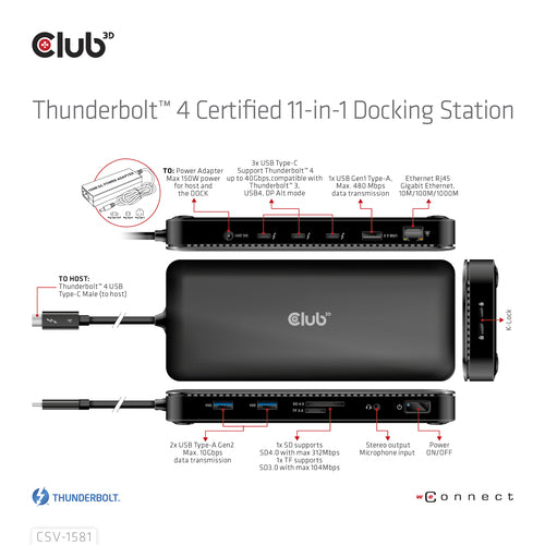 Club3D Thunderbolt 4 Dock – 11 Anschlüsse, 8K Unterstützung