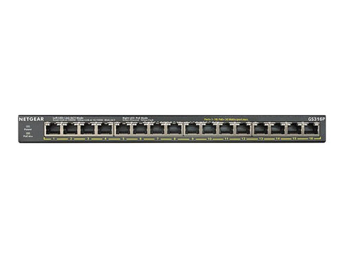 Netgear 16-Port Gigabit Switch – PoE+ Unterstützung, Lüfterlos
