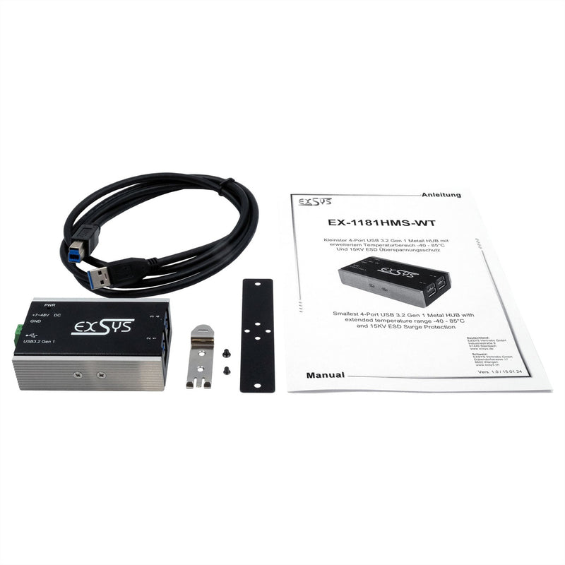 Exsys USB-Hub – 4 Anschlüsse, robuster Metallbau