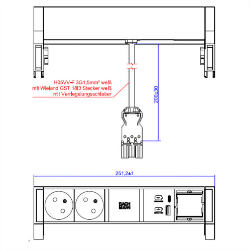 Bachmann Steckdosenleiste – 2 USB-Anschlüsse, 2 Steckdosen
