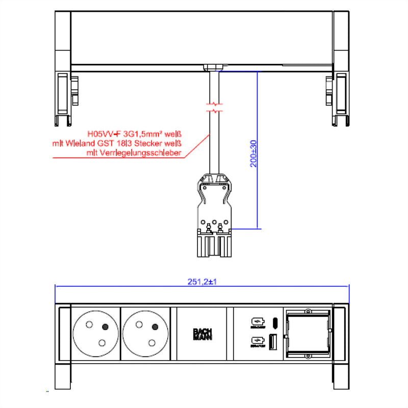 Bachmann Steckdosenleiste – 2 USB-Anschlüsse, 2 Steckdosen