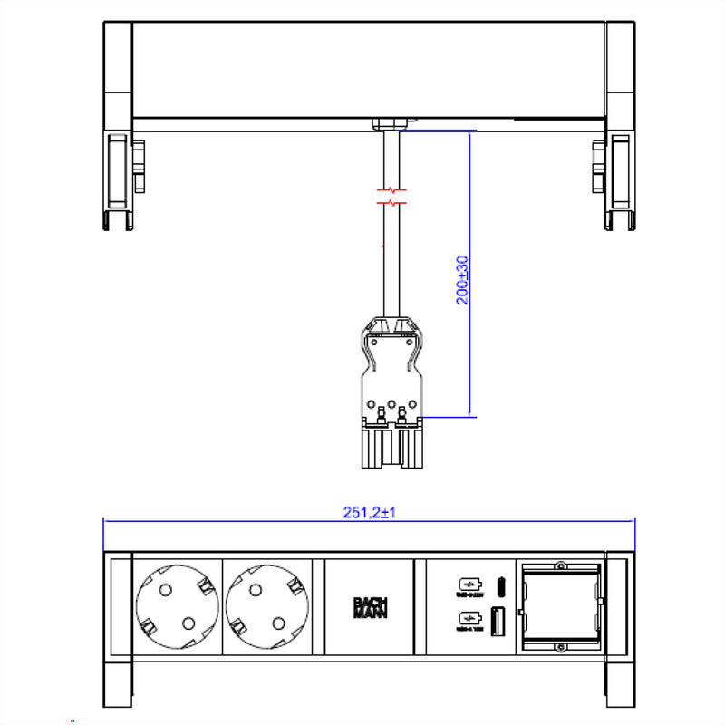 Bachmann Steckdosenleiste – 2 Steckdosen, USB A/C, kompakt