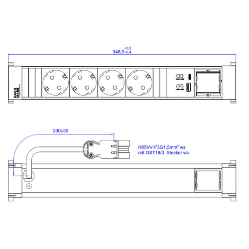 Bachmann Tischsteckdose – 4 Steckplätze, USB-A/C Ladeoption