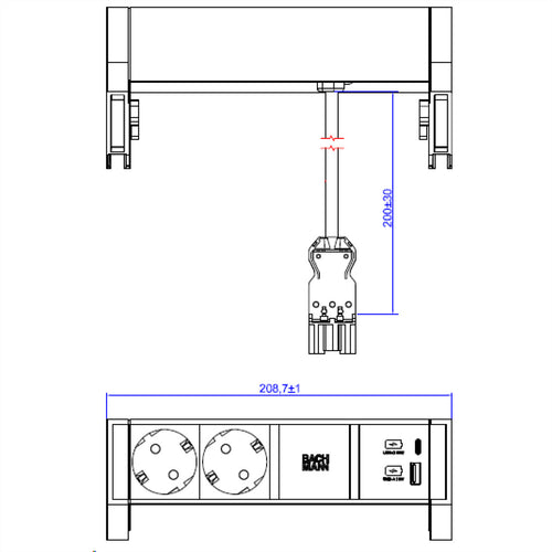 Bachmann DESK2 Steckdosenleiste – USB-Ladefunktion, Aluminiumgehäuse
