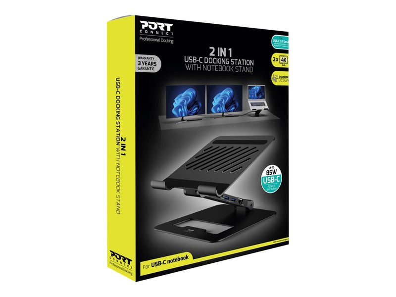 Port Dockingstation mit Laptop-Ständer – 2x 4K HDMI, USB-C Stromversorgung