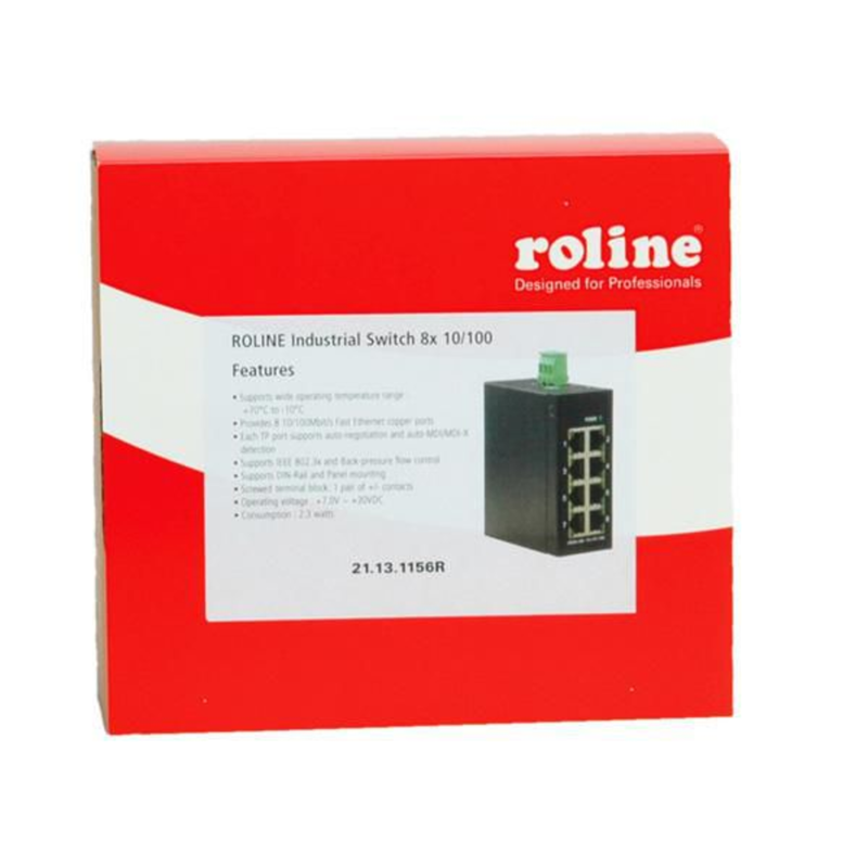Roline Fast Ethernet Switch – 8 Ports, für DIN-Schiene