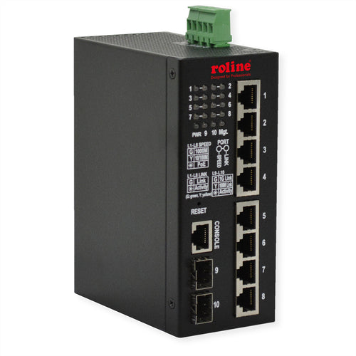 ROLINE Gigabit Ethernet Switch – 8 PoE+ Ports, DIN-Schiene montierbar