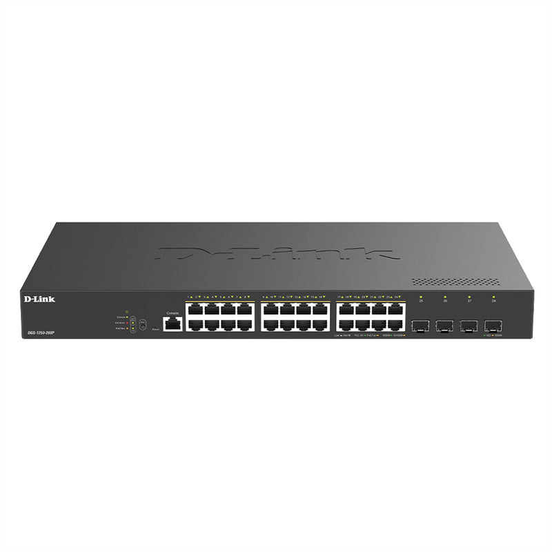 D-Link Netzwerk-Switch – 24 PoE-Ports, 4 schnelle Glasfaser-Ports