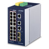 Planet Technology 16-Port PoE Switch – Gigabit, für DIN-Schiene
