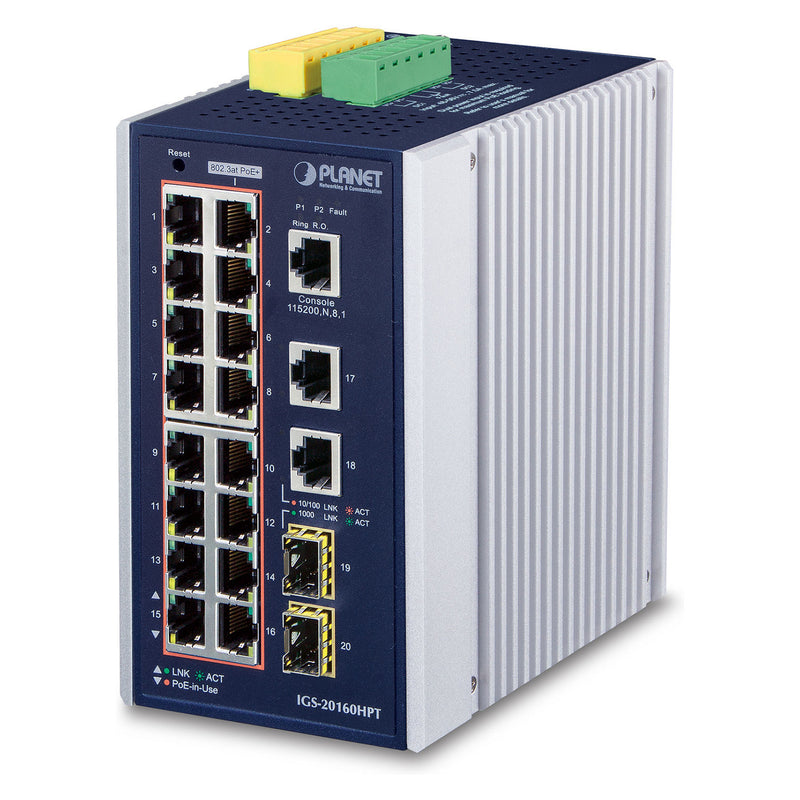 Planet Technology 16-Port PoE Switch – Gigabit, für DIN-Schiene