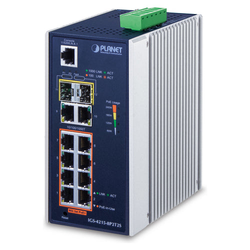 PLANET Industrial Switch – 8 PoE+ Ports, Wandmontage möglich