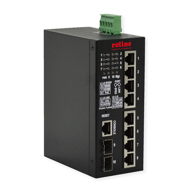 ROLINE Gigabit Ethernet Switch – 8 PoE+ Ports, DIN-Schiene montierbar