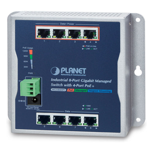 Planet Technology 8-Port Switch – Wandmontage, PoE+ Unterstützung