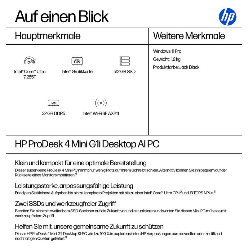 HP ProDesk Mini-PC – Kompakt, 32 GB RAM, 512 GB SSD