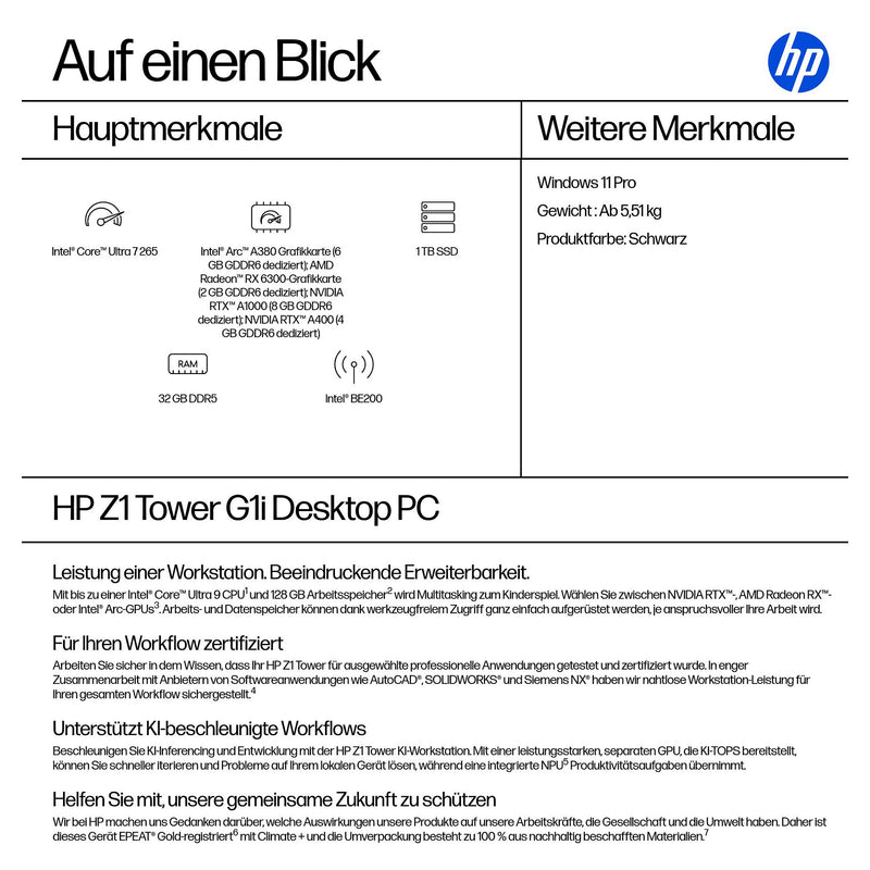 HP Tower-PC – Leistungsstark mit 32GB RAM und 1TB SSD-Speicher