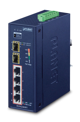 Planet Technology Gigabit-Industrieswitch – 4 PoE Ports, 2 SFP Ports