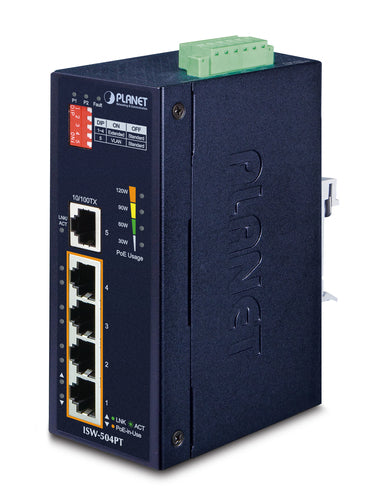 Planet Industrial Ethernet Switch – 5 Ports, PoE für einfache Montage