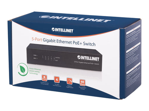 INTELLINET 5-Port PoE+ Switch – Gigabit Ethernet, 60W Leistung
