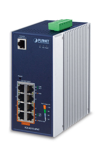 PLANET TECHNOLOGY Netzwerk-Switch – 4 PoE-Ports, DIN-Schiene