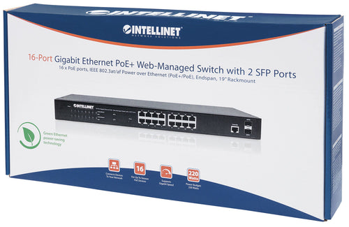 INTELLINET 16-Port Gigabit Switch – PoE+ für einfache Netzwerkverwaltung