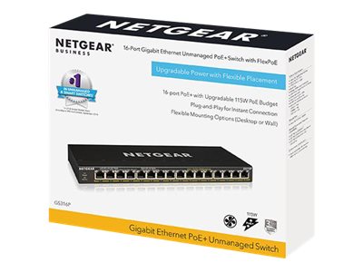 Netgear 16-Port Gigabit Switch – PoE+ Unterstützung, Lüfterlos