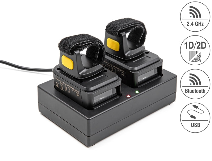 DELOCK Ringbarcode-Scanner – 1D & 2D, Bluetooth, Ladestation