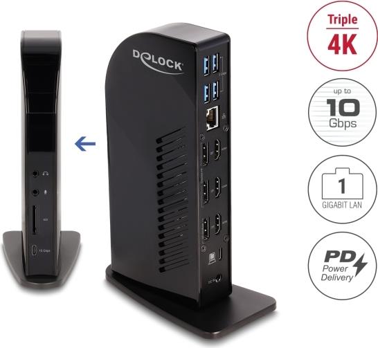 DELOCK Dockingstation – 3 Bildschirme, 4K-Auflösung