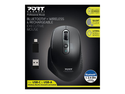 PORT Kabellose Maus – Wiederaufladbar, Bluetooth und USB-Empfänger