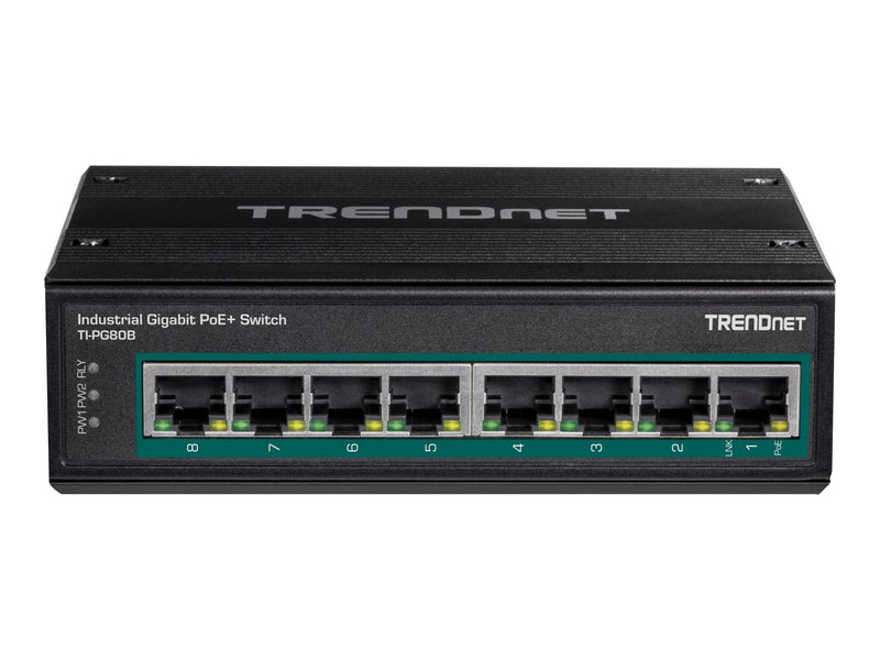 TRENDnet 8-Port Gigabit Switch – PoE+, für Industrieumgebungen
