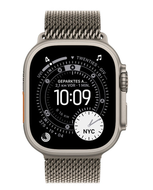 Apple Watch Ultra 3 – 49mm Titan, stilvolles Milanaise-Armband