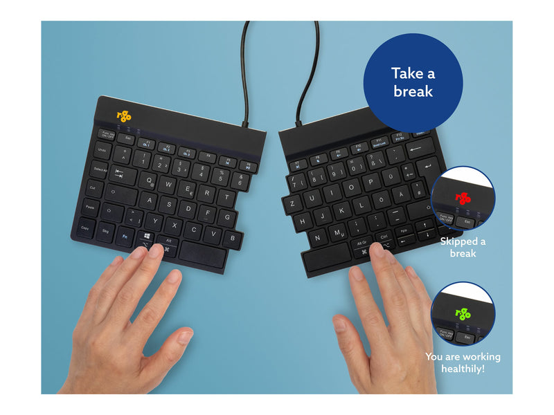 R-GO TOOLS Ergonomische Tastatur – Kabellos, Integrierte Pauseanzeige
