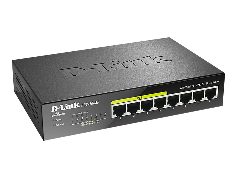D-Link 8-Port Switch – 4 PoE-Anschlüsse, Gigabit-Geschwindigkeit