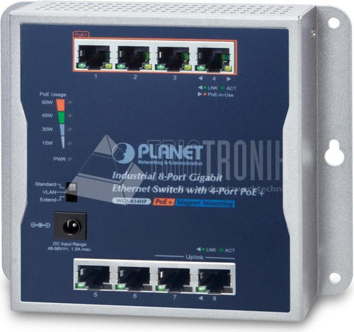 Planet Technology Netzwerk-Switch – 8 Ports, 4 PoE+ für Wandmontage