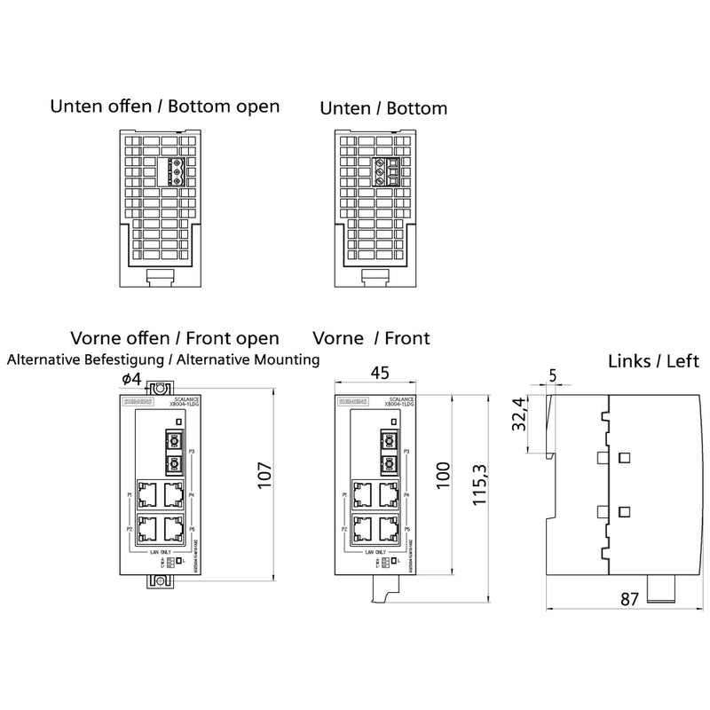 Siemens Netzwerk-Switch – 4 Ports, einfache Verbindung