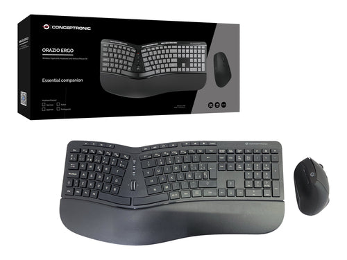 CONCEPTRONIC Kabelloses Tastatur-Maus-Set – Ergonomisch, Spanisches Layout