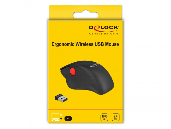 DELOCK Ergonomische USB-Maus – kabellos, für Rechtshänder
