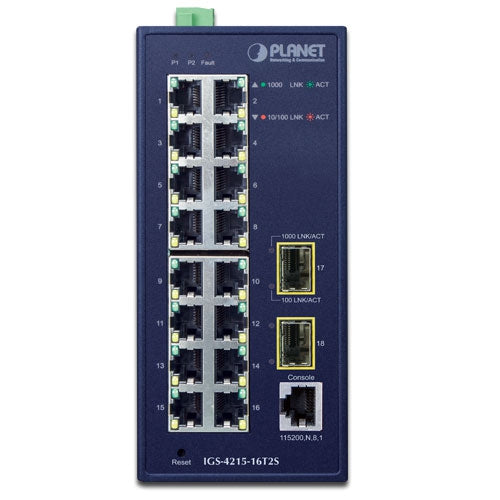 Planet Technology 16-Port Managed Switch – Gigabit Netzwerk, vielseitige Montage
