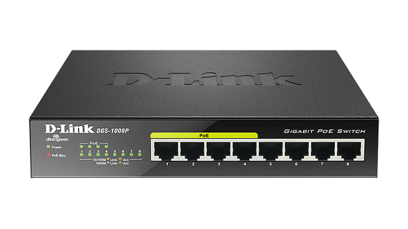 D-Link 8-Port Switch – 4 PoE-Anschlüsse, Gigabit-Geschwindigkeit