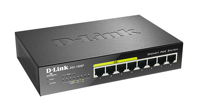 D-Link 8-Port Switch – 4 PoE-Anschlüsse, Gigabit-Geschwindigkeit