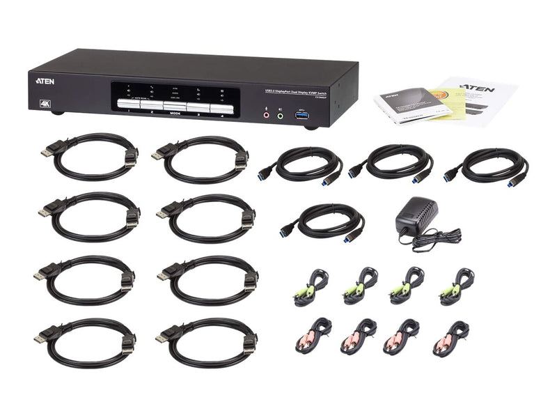 Aten KVMP-Switch – 4K DisplayPort für 2 Bildschirme, USB 3.0