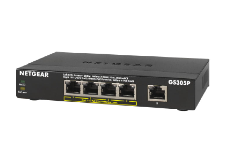 Netgear 5-Port Gigabit Switch – 4 PoE-Anschlüsse, lüfterlos