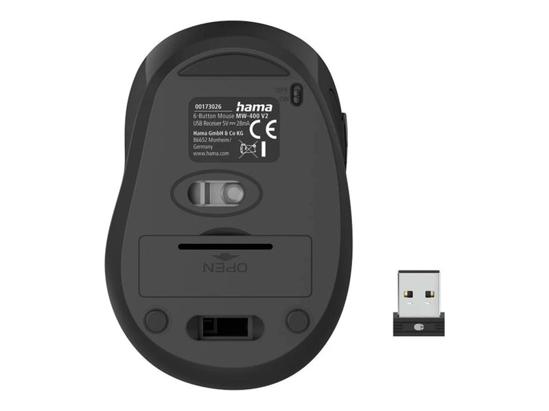 HAMA MW-400 V2 Funkmaus – Ergonomisch, 6 Tasten, Kabellos