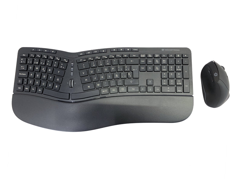 CONCEPTRONIC Kabelloses Tastatur-Maus-Set – Ergonomisch, Spanisches Layout