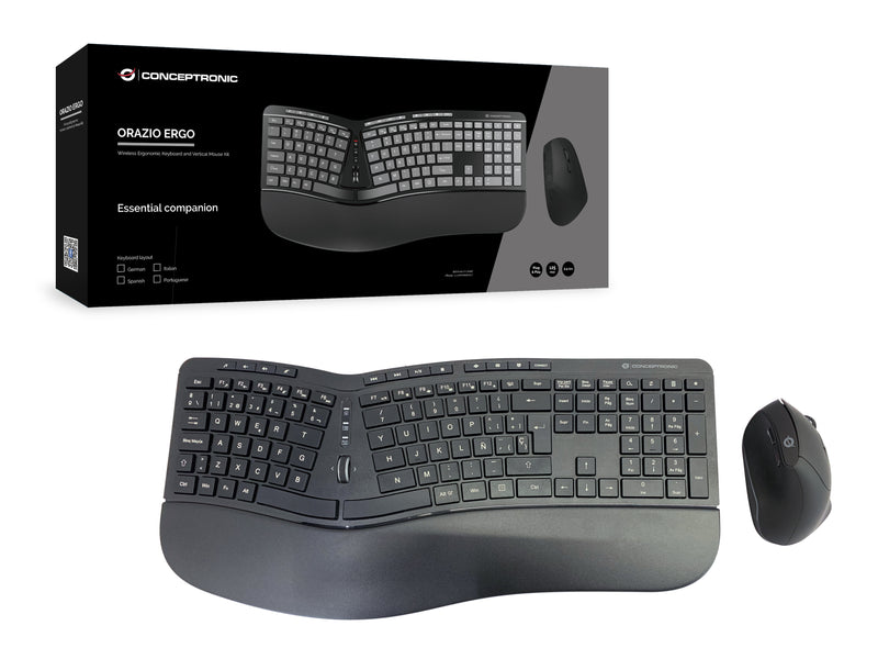 CONCEPTRONIC Kabelloses Tastatur-Maus-Set – Ergonomisch, Spanisches Layout