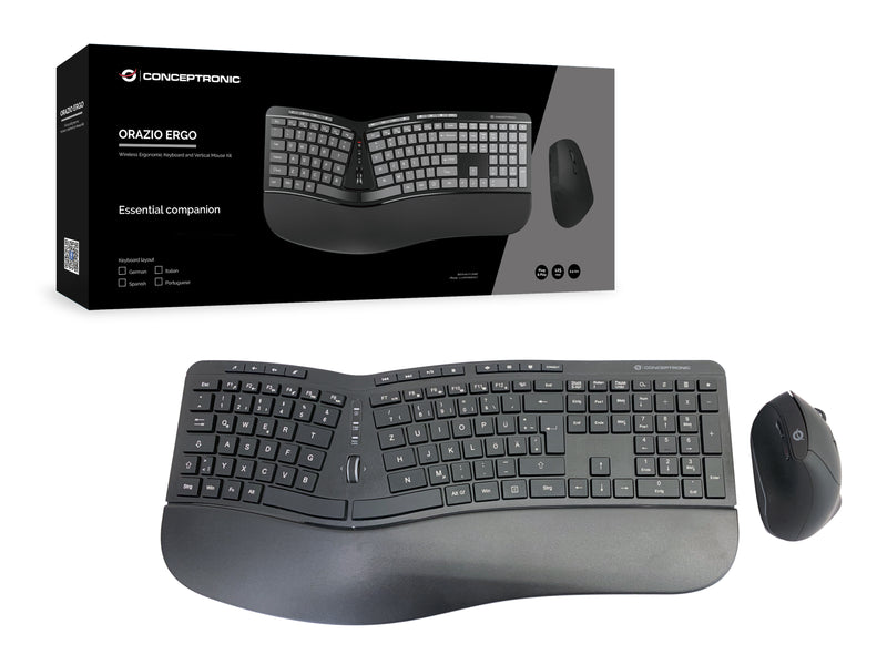 CONCEPTRONIC Kabelloses Tastatur-Maus-Set – Ergonomisch, deutsches Layout