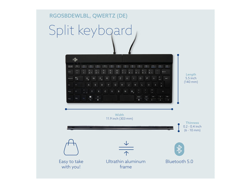 R-GO TOOLS Ergonomische Tastatur – Kabellos, Integrierte Pauseanzeige
